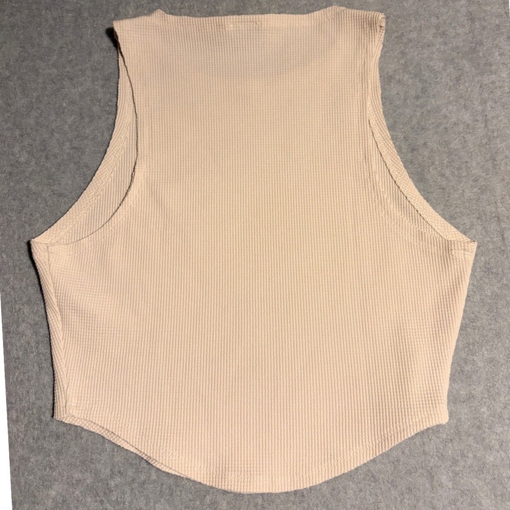 Naked Wardrobe Ribbed High Neck Sleeveless Top Beige Size Large Waffle Texture